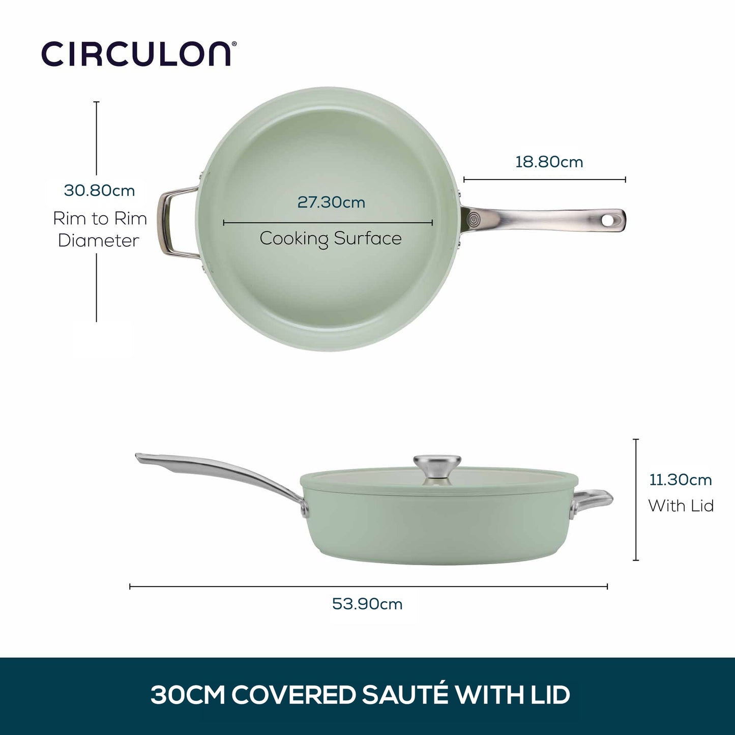 Circulon Halo with LaserDefense™ 30cm/4.7L Covered Sauté Sage Green