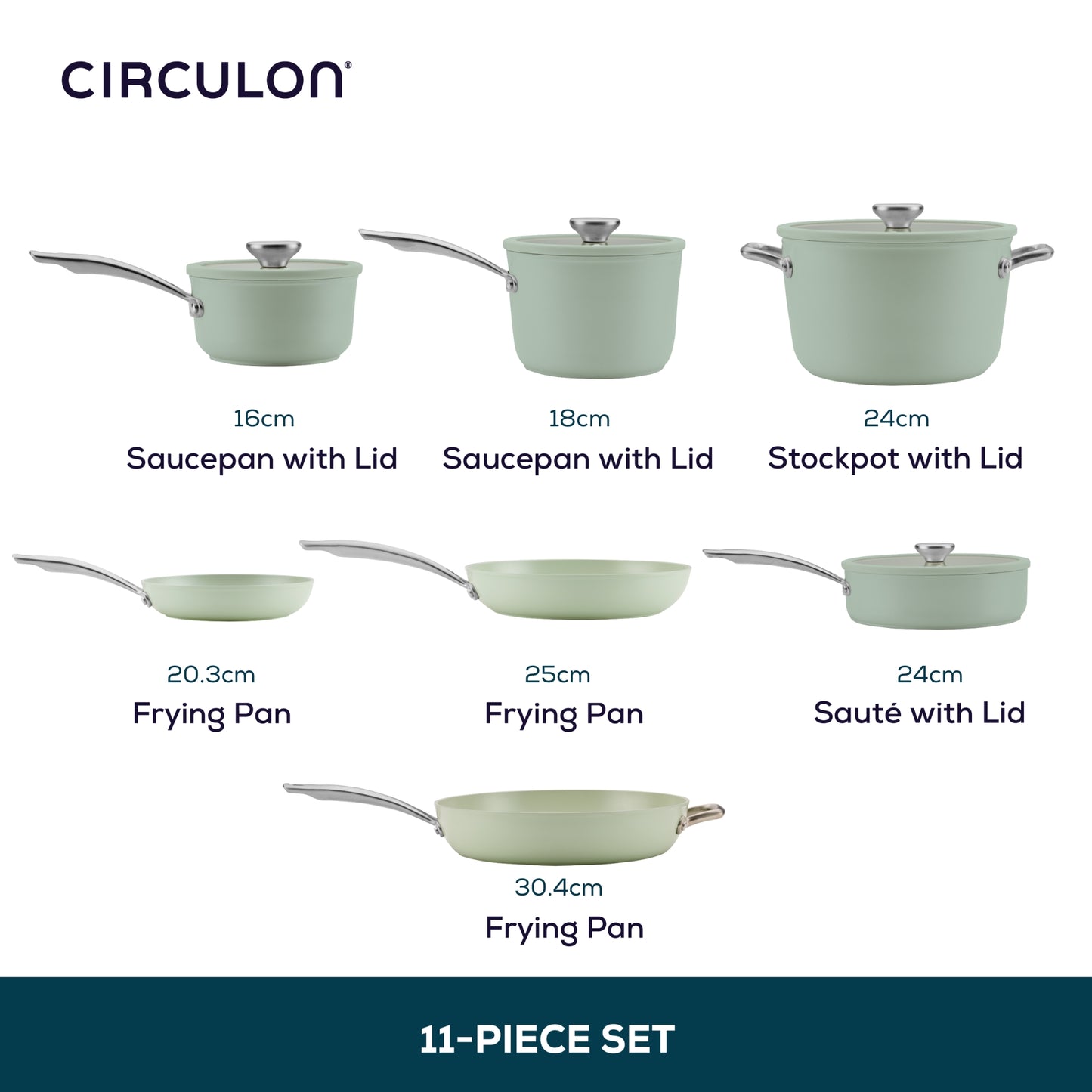 Circulon Halo With LaserDefense™ 11 Piece Cookware Set Sage Green