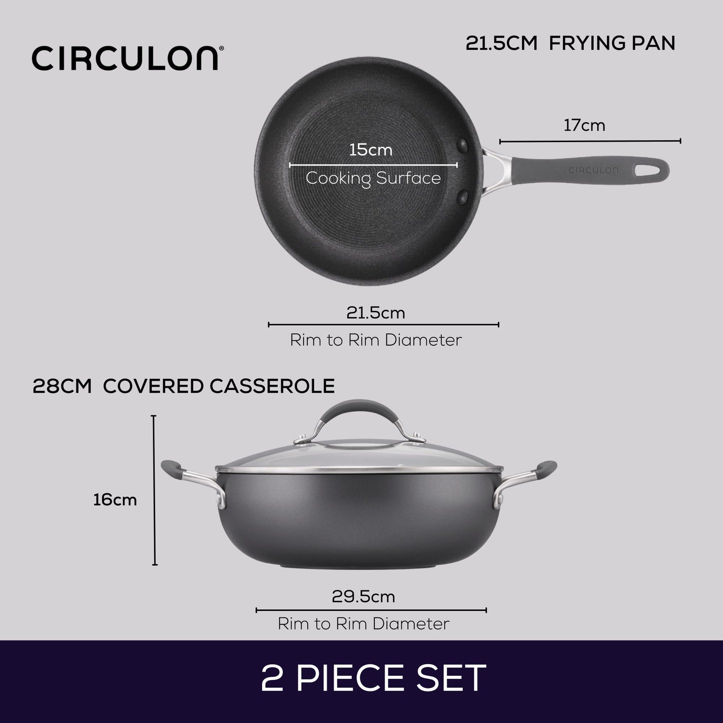 Circulon ScratchDefense A1 Nonstick Induction Skillet 21.5cm & Casserole 28.5cm