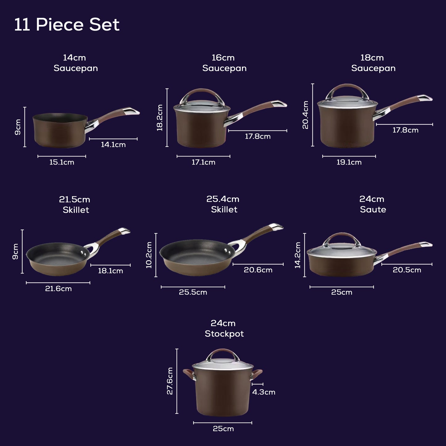 Circulon Symmetry 11 Piece Cookware Set Chocolate