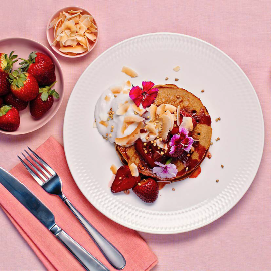 Buckwheat Pancakes with Roasted Strawberries