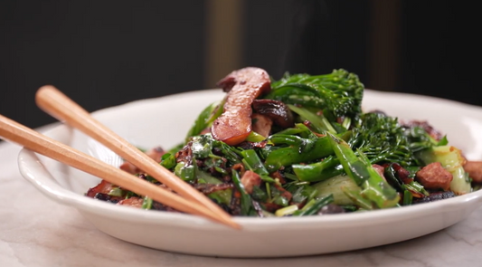 Pork, Chilli Mushroom Stirfry With Asian Greens