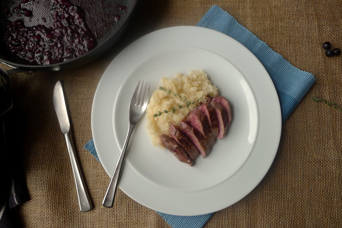 Venison with Blueberry Sauce & Celeriac Mash