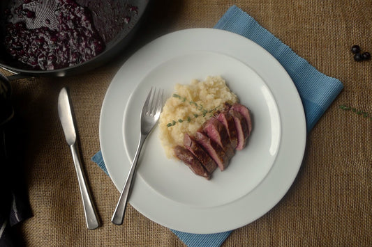 Venison with Blueberry Sauce & Celeriac Mash