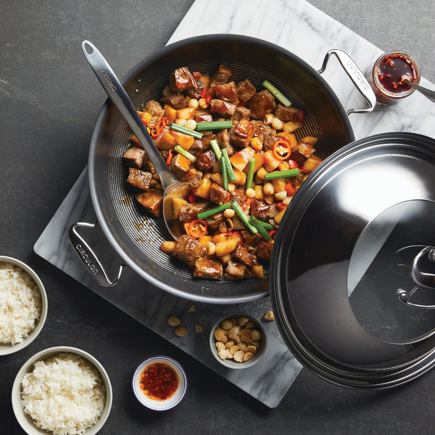 Circulon C-Series Hybrid Clad Stainless Steel Nonstick Induction Covered Wok 36cm