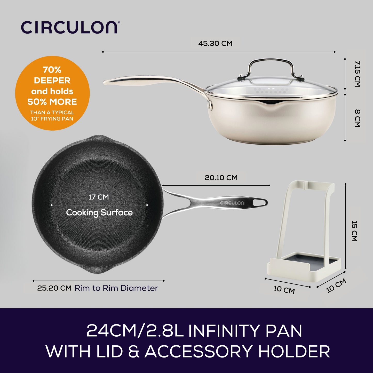 Circulon Infinity Pan With ScratchDefense Nonstick Induction Covered Multi-Pan With Tool/Lid Holder 24cm/2.8L