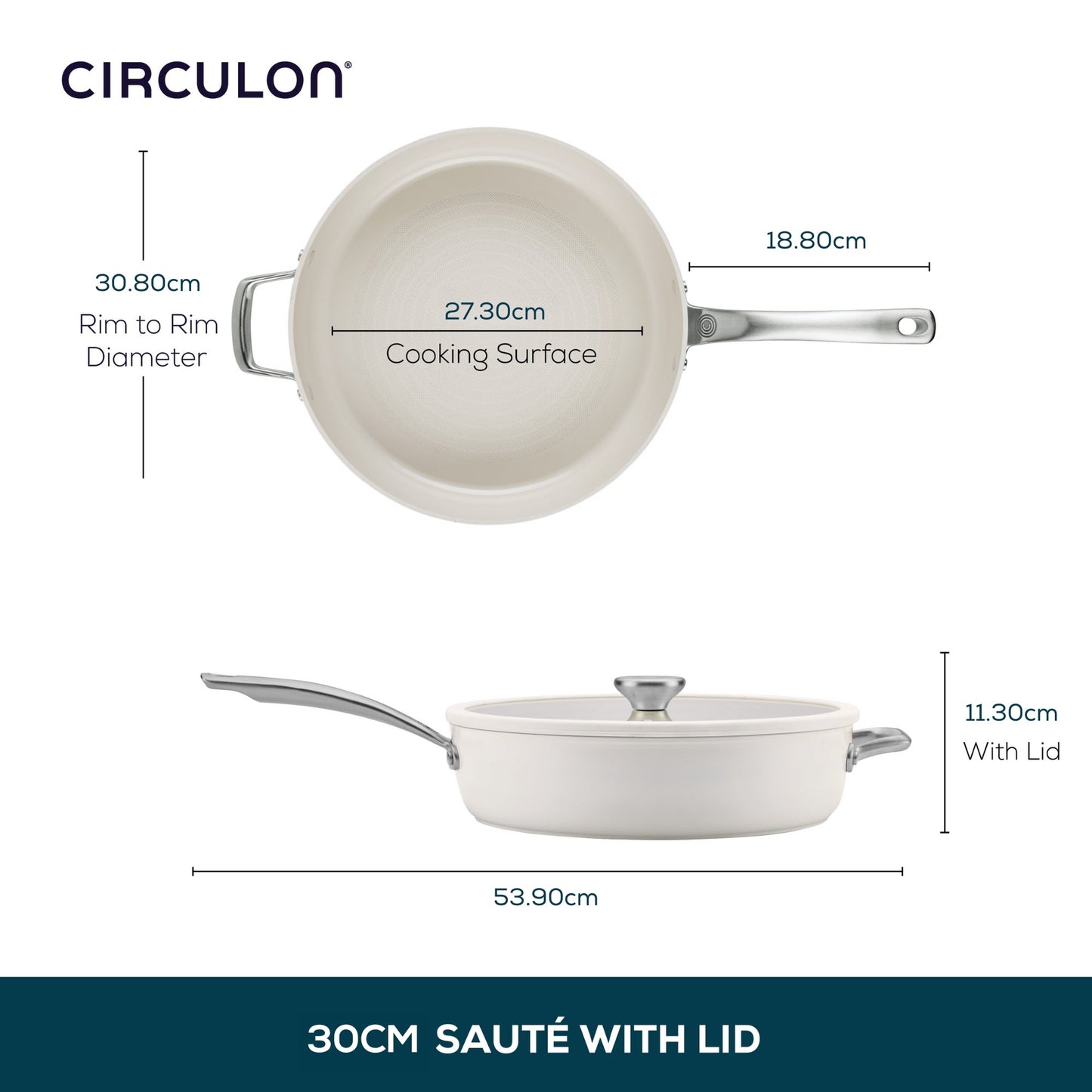 Circulon Halo With LaserDefense™ 30cm/4.7L Covered Sauté Pearl White