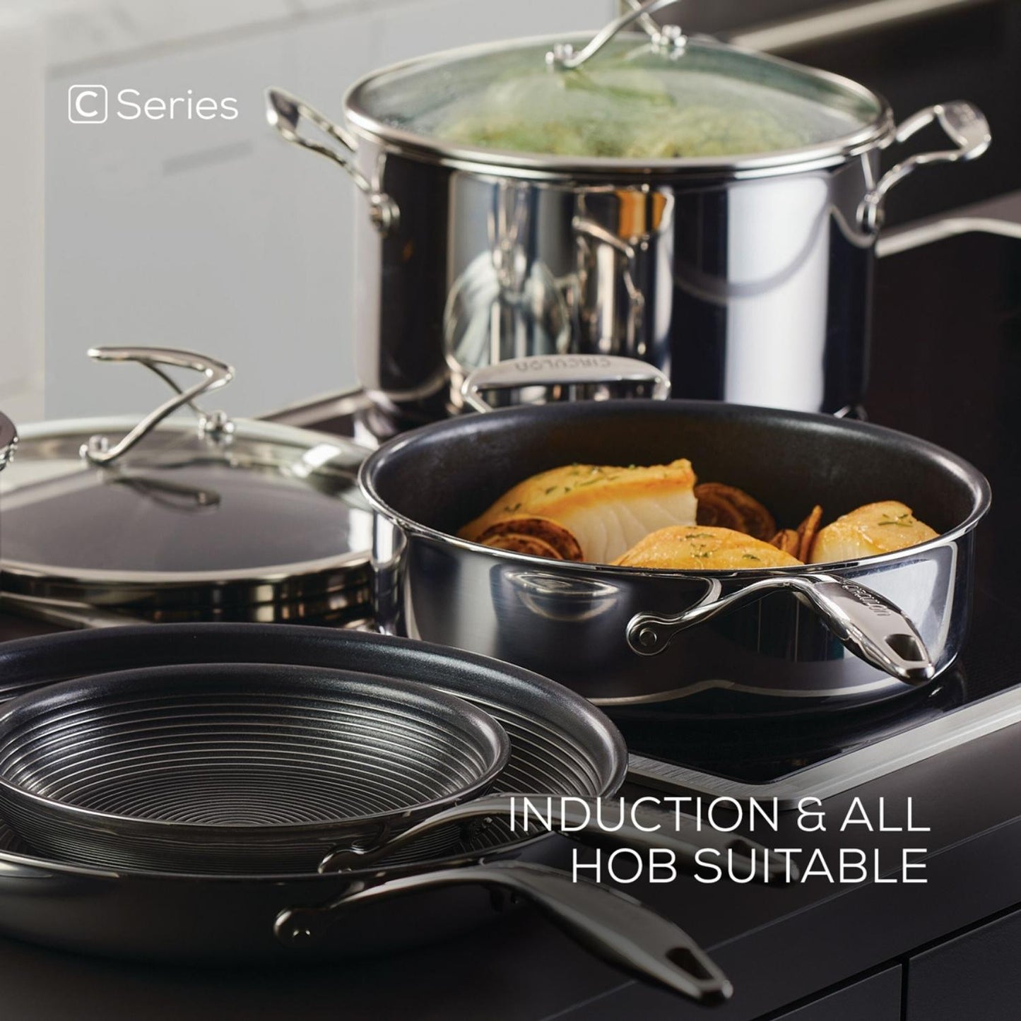 Circulon C-Series Nonstick Clad Stainless Steel Induction 10 Piece Cookware Set With Utensils