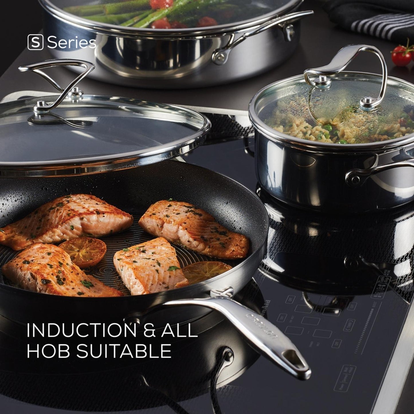 Circulon S-Series Nonstick Stainless Steel Induction Frypan Twin Pack 24/30cm & Slotted Turner